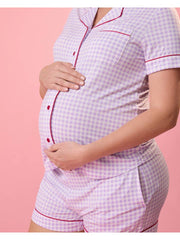 Clea Bamboo Short Sleeve Pajama Set - Lavendar Gingham