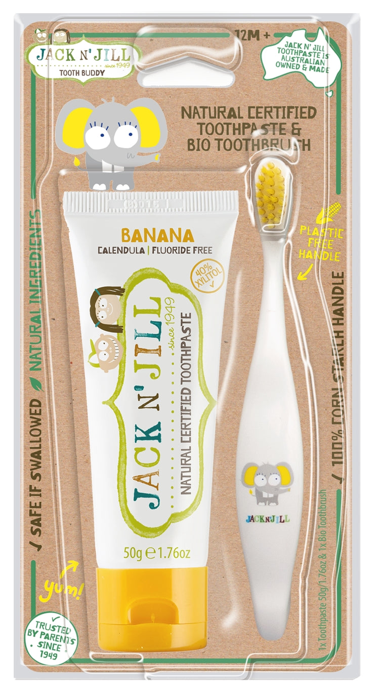 Jack N' Jill Tooth Buddy Pack -Banana+Kids Toothbrush Ellie