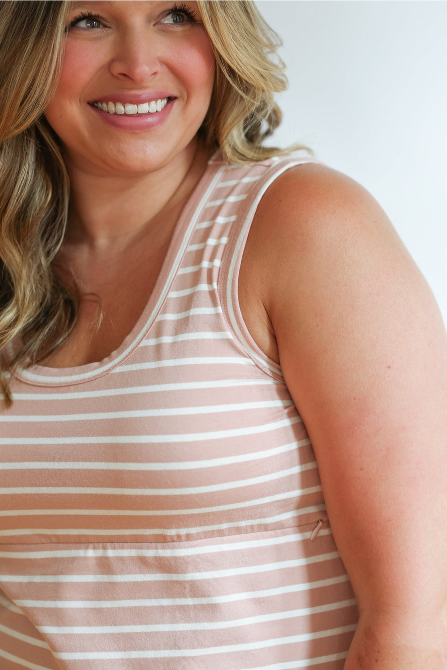 Invisible Zip Breastfeeding Tank - Blush & White