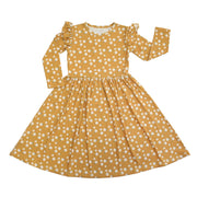 Bamboo Long Sleeve Ribbed Twirl Dress - Golden Blooms