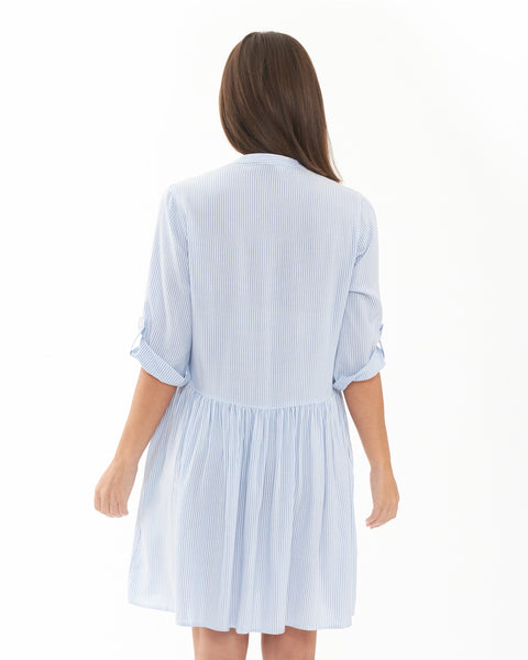 Sam Stripe Maternity/Nursing Dress- Sky Blue/White