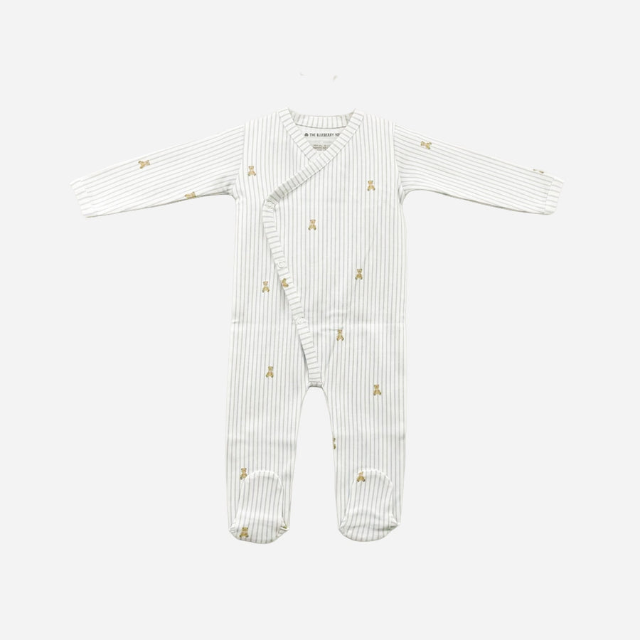 Teddy Bear Knit Wrap Kimono Romper - Blue