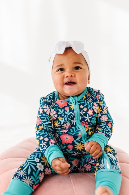 Bamboo Convertible Footie - Navy Floral - Maren