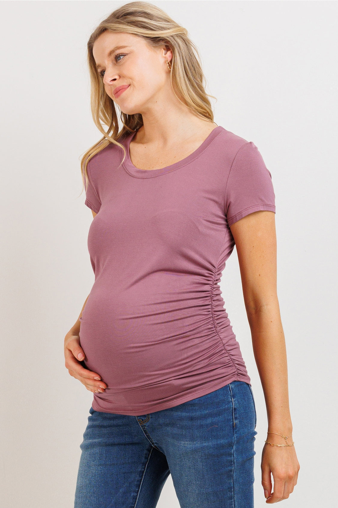 Ruched Short Sleeve Maternity Shirt - Mauve