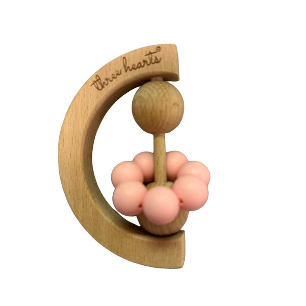 Moon Rattle - Beechwood & BPA Free Silicone - Various Colors