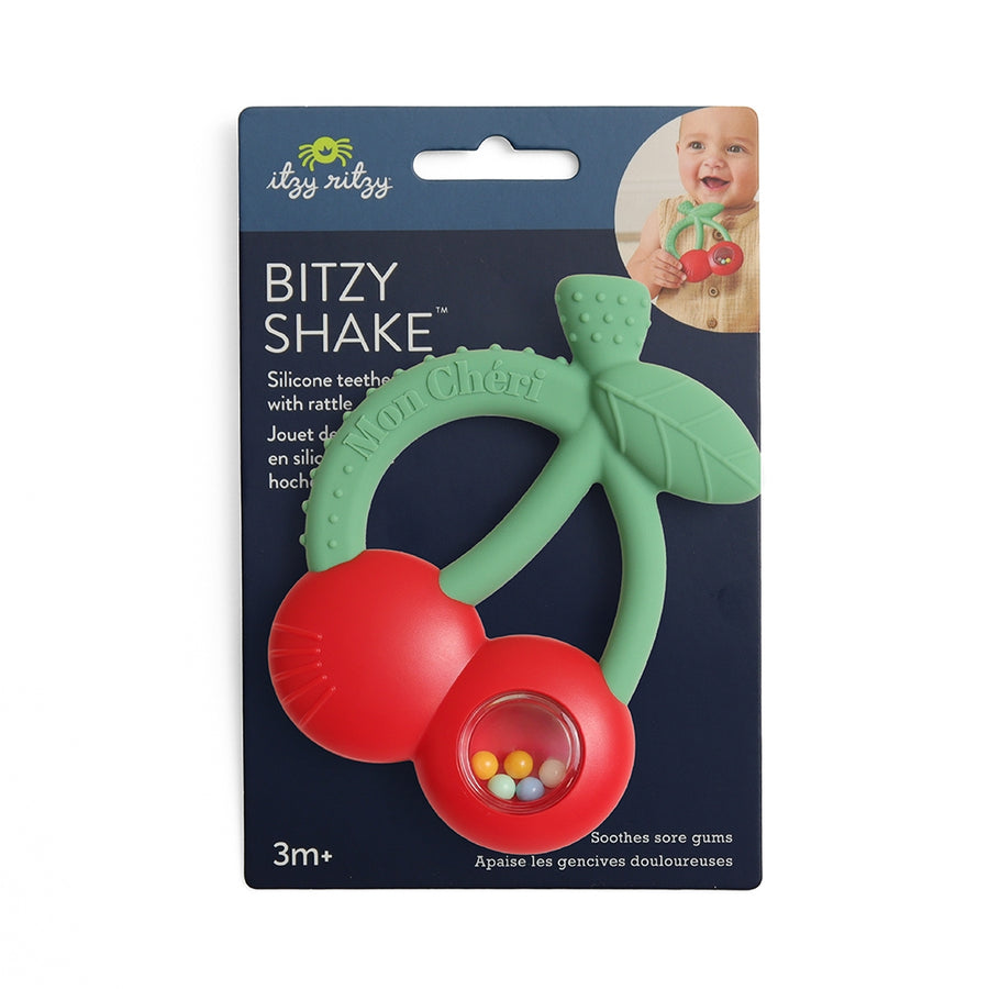 Bitzy Shake Silicone Teether with Rattle - Cherries
