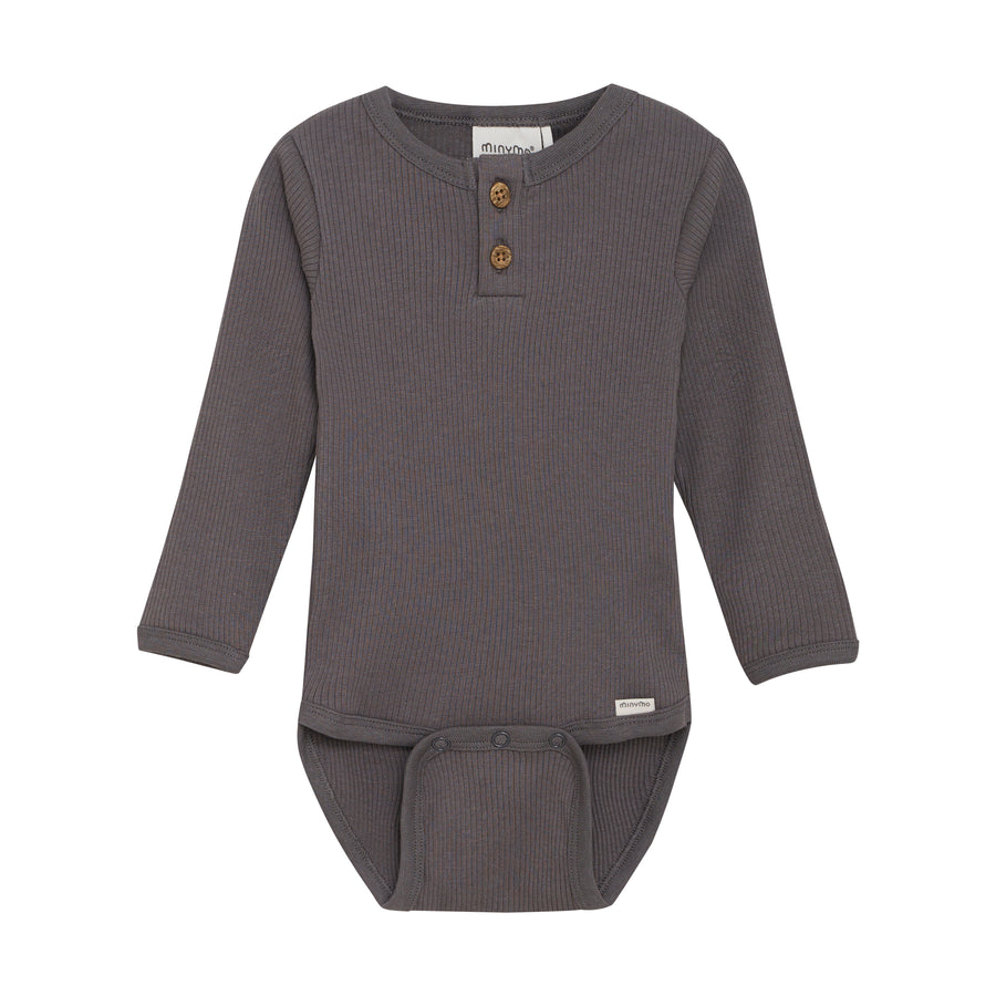 Long Sleeve Ribbed Bodysuit - Dark Gull