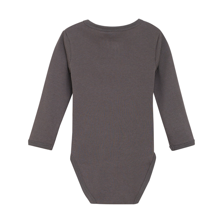 Long Sleeve Ribbed Bodysuit - Dark Gull