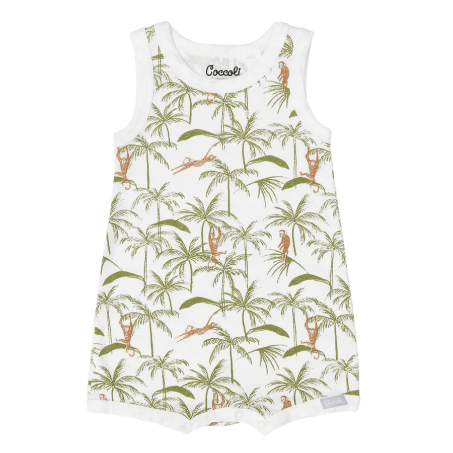 Cotton-Modal Romper - Monkeys on Cream