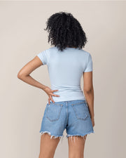 Ribbed Bamboo Crew Neck Nursing T-Shirt - French Blue
