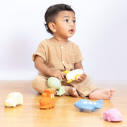 Natural Organic Rubber Rattle Teether - Rocket