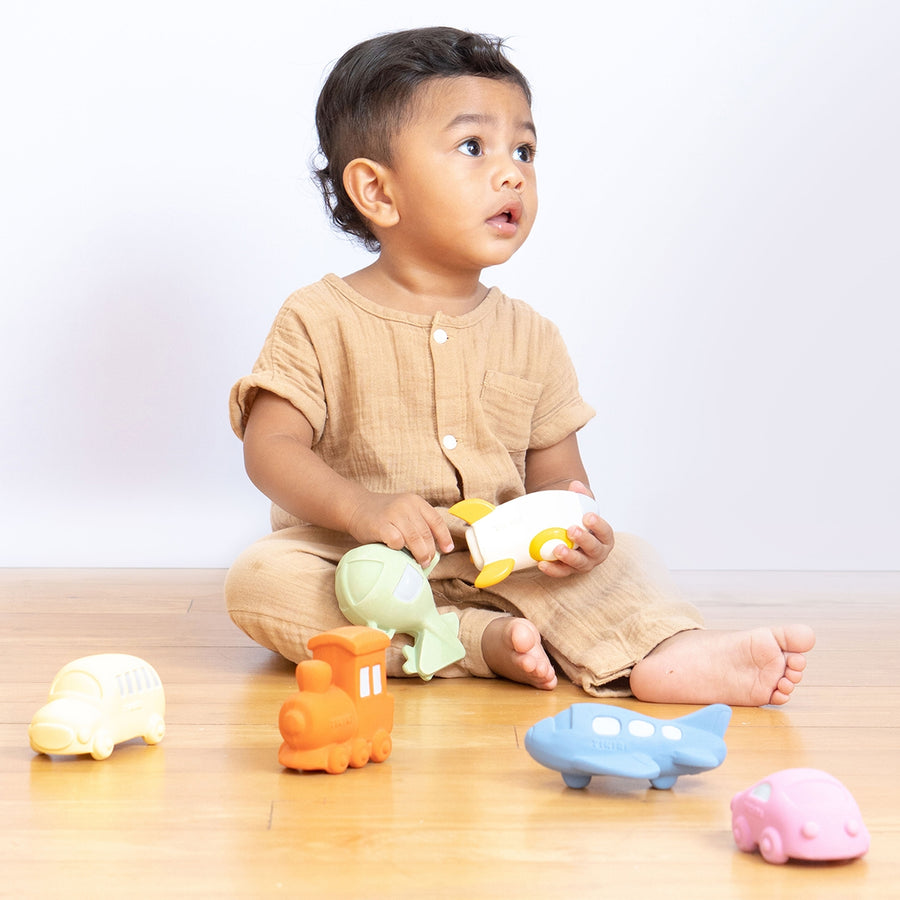 Natural Organic Rubber Rattle Teether - Rocket