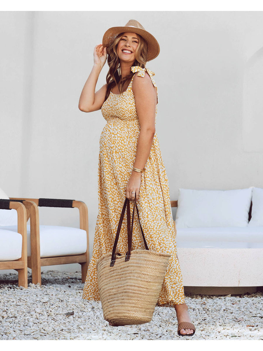 Chelsea Maternity Ruffled Maxi Dress - Yellow Animal Print