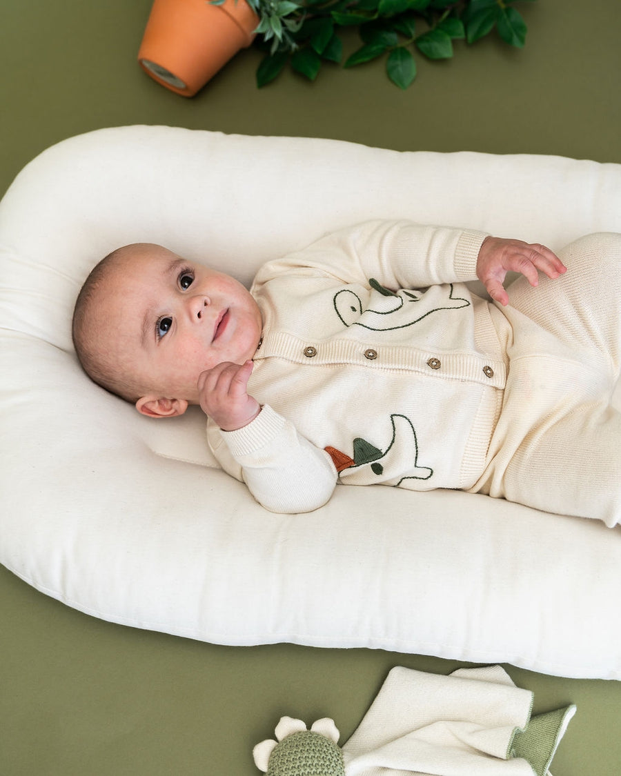 Organic Cotton 3D Embroidered Baby Knit Cardigan - Dino