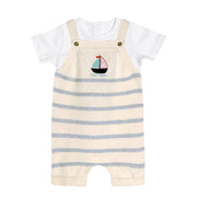 Sailboat Stripe Organic Baby Knit Shortall + Bodysuit Set