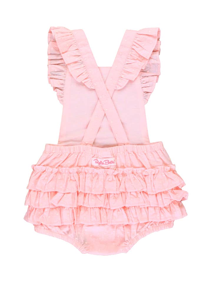 Girls Pink Embroidered Vintage Dot Flutter Romper