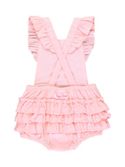 Girls Pink Embroidered Vintage Dot Flutter Romper