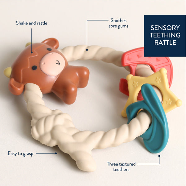 Ritzy Silicone Teether Rattle - Highland Cow