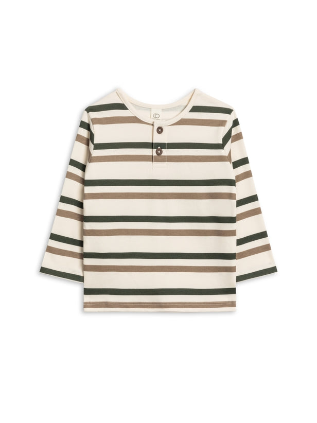 Reef Long Sleeve Henley - Trevor Stripe/Pine + Taupe