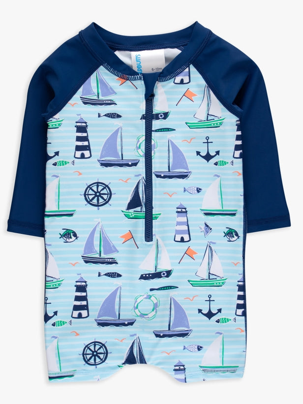 Blue Sweet Sails Long Sleeve Sunsuit