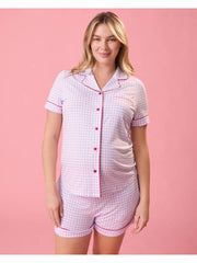 Clea Bamboo Short Sleeve Pajama Set - Lavendar Gingham