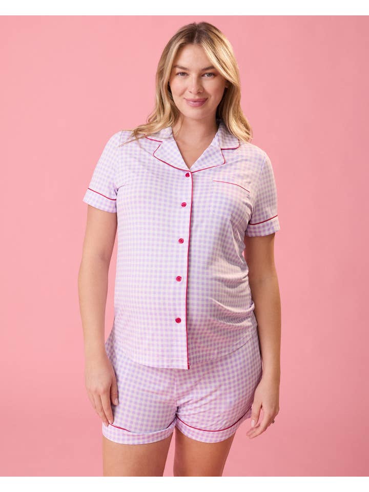 Clea Bamboo Short Sleeve Pajama Set - Lavendar Gingham