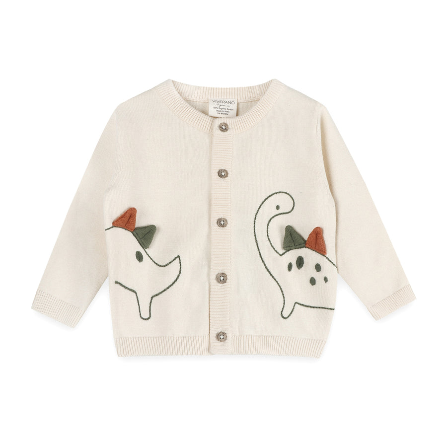 Organic Cotton 3D Embroidered Baby Knit Cardigan - Dino