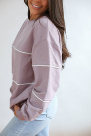 Relaxed Fit Invisible Zipper Breastfeeding Sweatshirt with Piping - Lilac