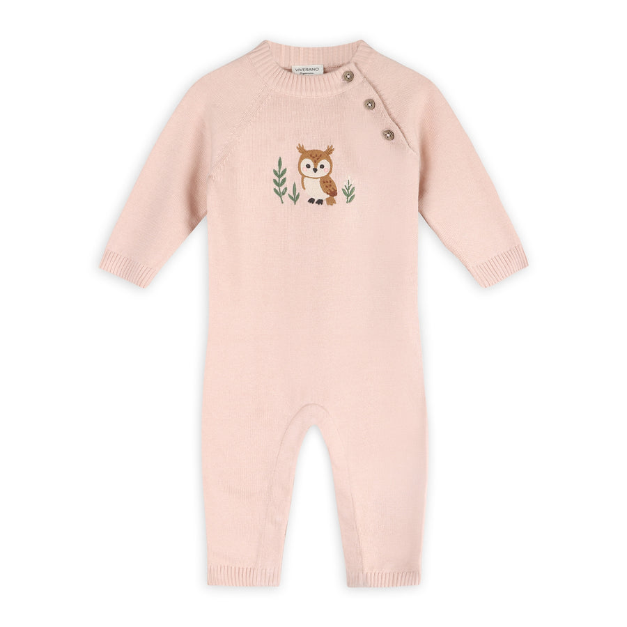 Owl Embroidered Baby Knit Organic Cotton Jumpsuit