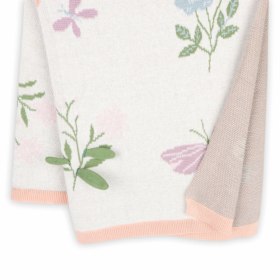 3D Organic Jacquard Knit Baby Blanket - Bloom Butterfly