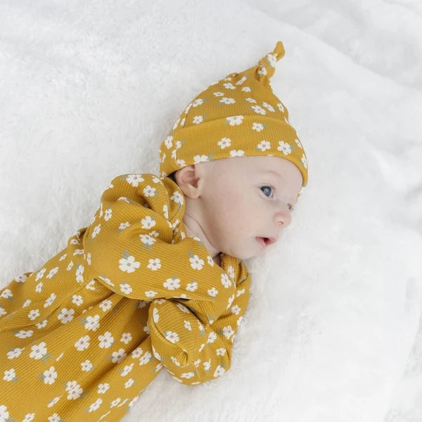 Ribbed Bamboo Gown and Hat Set - Golden Blooms