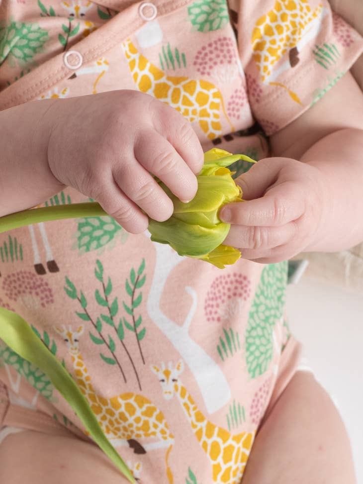 Shoulder Snap Short Sleeve Onesie - Giraffe