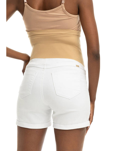 White Rolled Maternity Jean Shorts - 5"