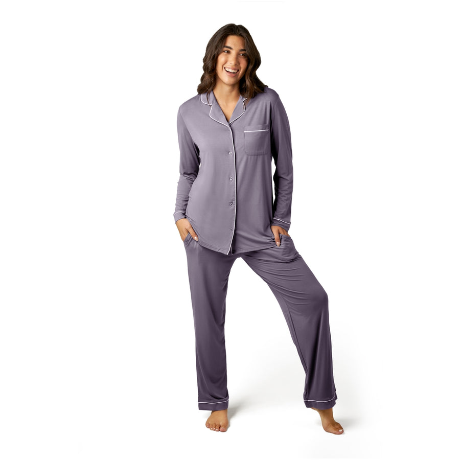 Clea Bamboo Long Sleeve Maternity & Nursing Pajama - Granite