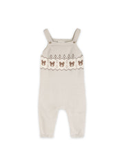 Bear Fair Isle Knit Baby Overall & Bodysuit Set - Stone