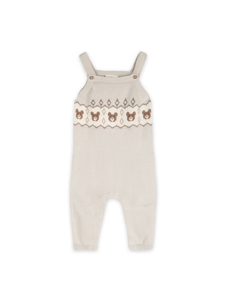 Bear Fair Isle Knit Baby Overall & Bodysuit Set - Stone
