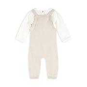 Bear Fair Isle Knit Baby Overall & Bodysuit Set - Stone