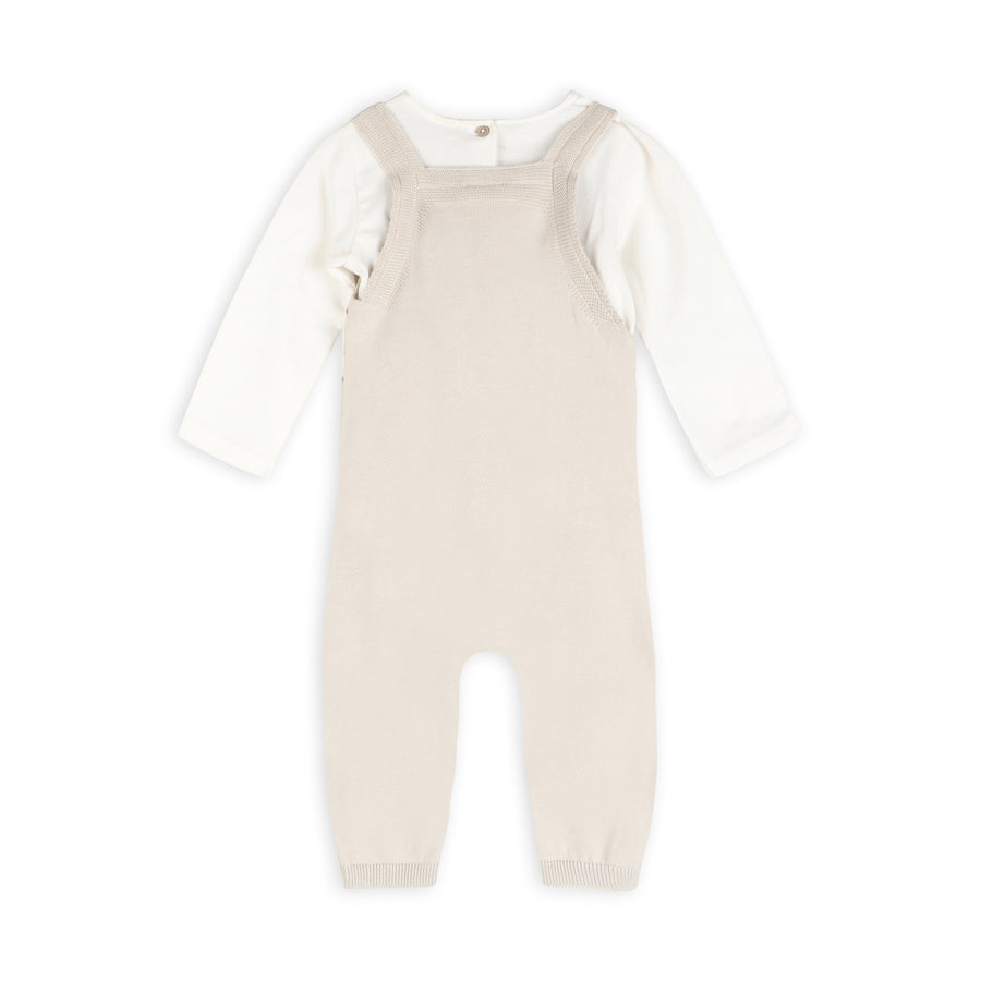 Bear Fair Isle Knit Baby Overall & Bodysuit Set - Stone