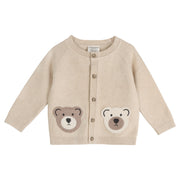 Cozy Bear Applique Knit Cardigan Sweater And Pant Set