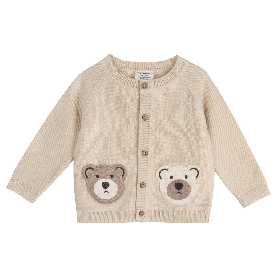 Cozy Bear Applique Knit Cardigan Sweater And Pant Set