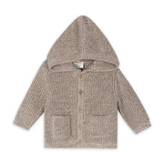 Organic Classic Chunky Knit Baby Hooded Jacket - Cocoa Heather Mix