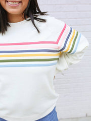 Six Stripe Invisible Zipper Breastfeeding Sweatshirt - Cream