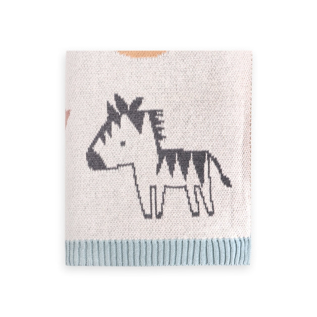 Organic Jacquard Sweater Knit Baby Blanket - Alphabet Blue