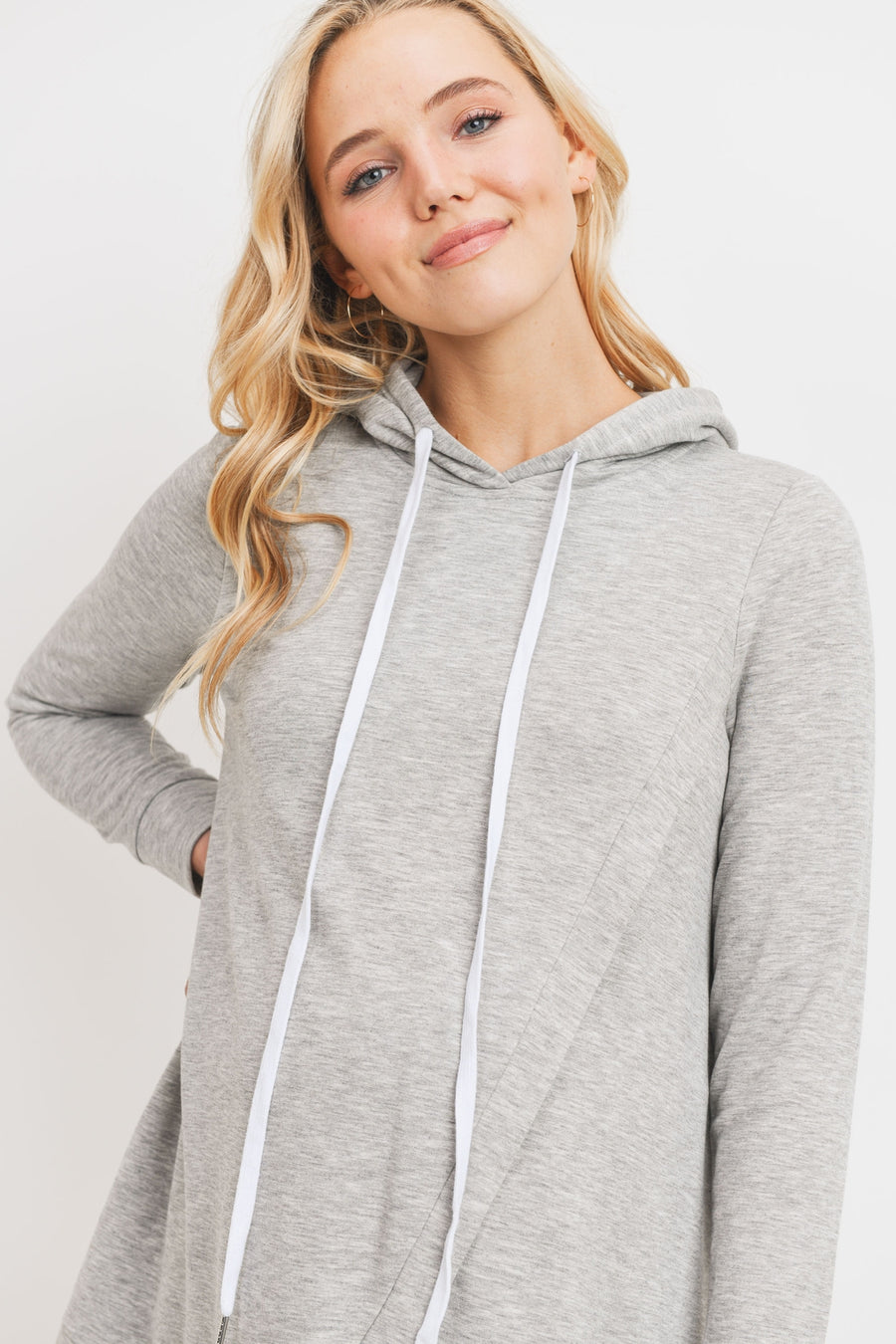 French Terry Crossover Maternity and Nursing Hoodie - Heather Grey