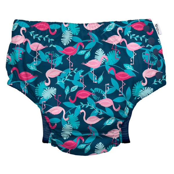 Eco Snap Reusable Swimsuit Diaper - Navy Flamingos