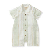 Pacific Stripe Baby Boy Romper - Green Wash