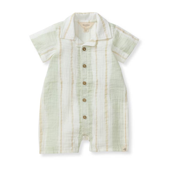Pacific Stripe Baby Boy Romper - Green Wash