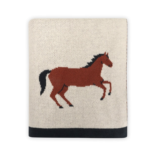 Organic Jacquard Sweater Knit Baby Blanket - Horse