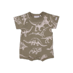 Modal Loop Knit Romper - Khaki Dinosaur