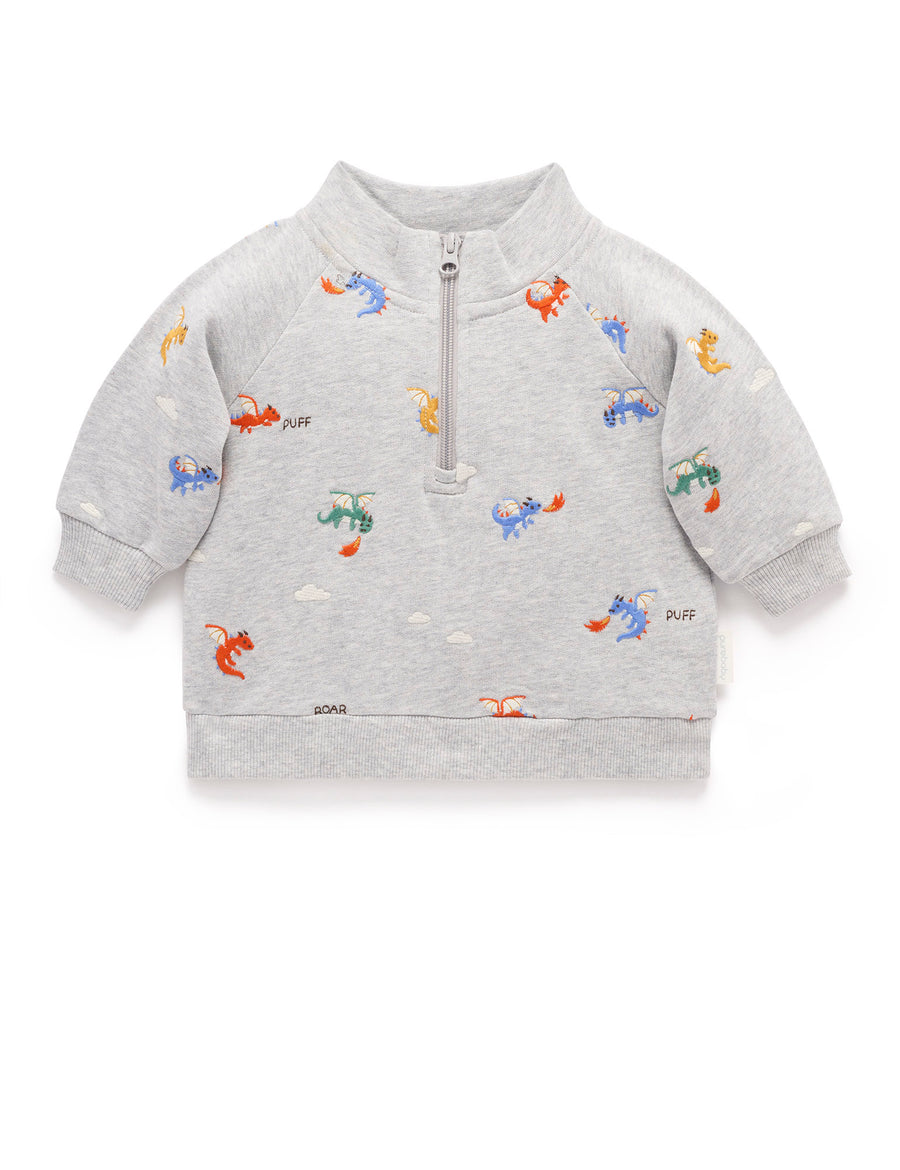 Organic Cotton Embroidered Dragon 3/4 Zip Up